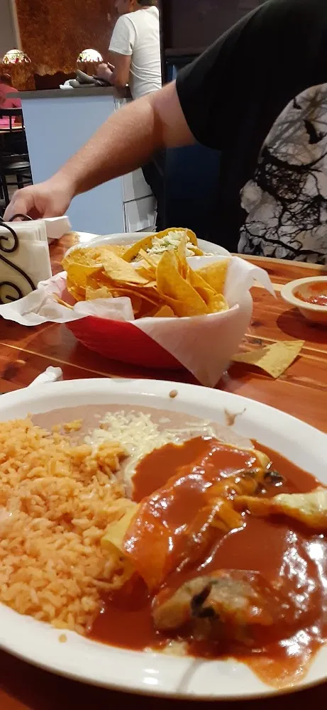 Vegetarian Plate D Chile Poblan Cheese Enchilada Rice & Beans